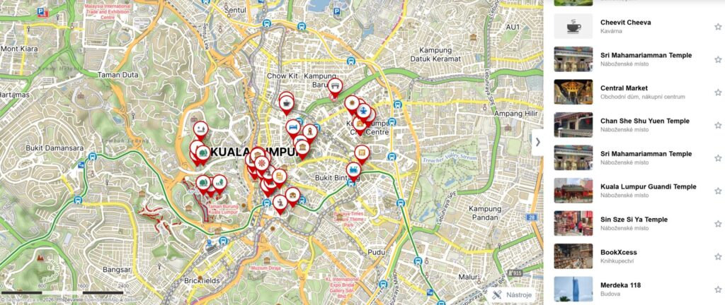 Kuala Lumpur, Malajsie - interaktivní mapa