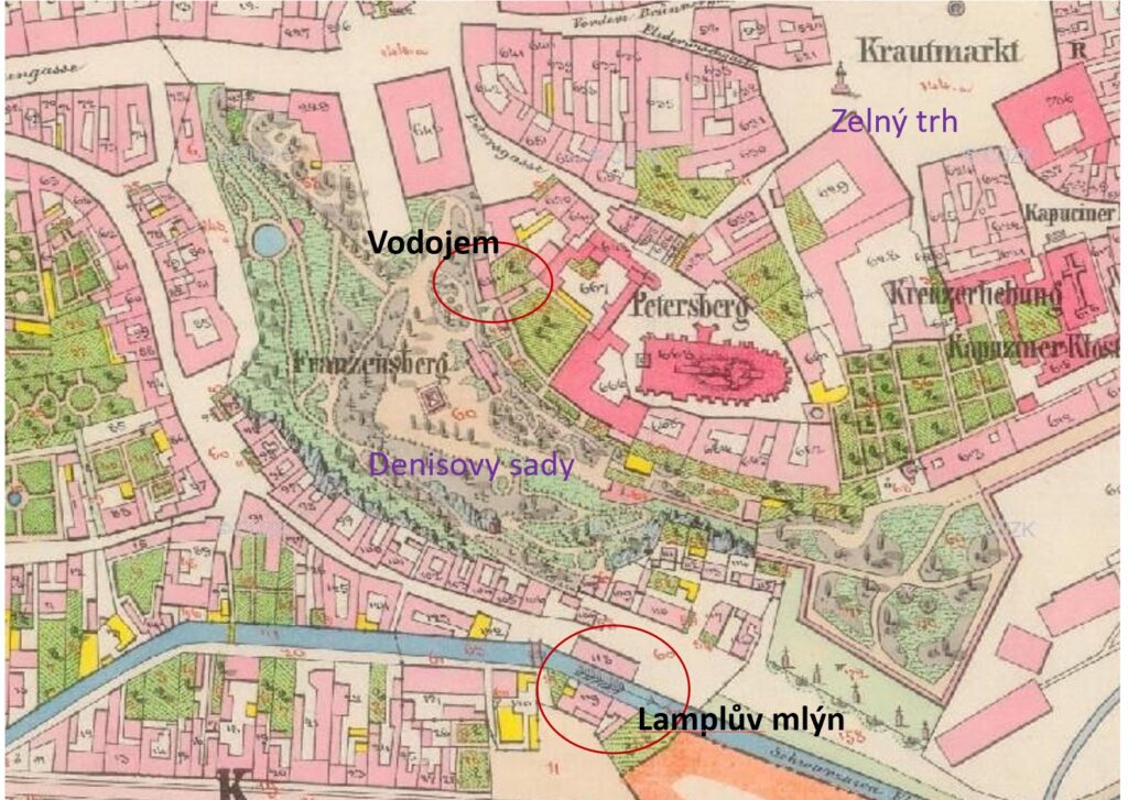 Detail mapy Brna - Císařské povinné otisky stabilního katastru 1 : 2 880 - Morava a Slezsko