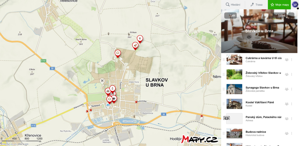 Interaktivní mapa uvedených míst