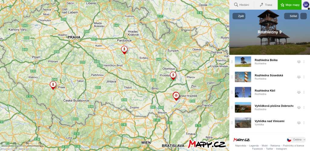 Výlety na rozhledny: Krásné výhledy na českou krajinu - mapa