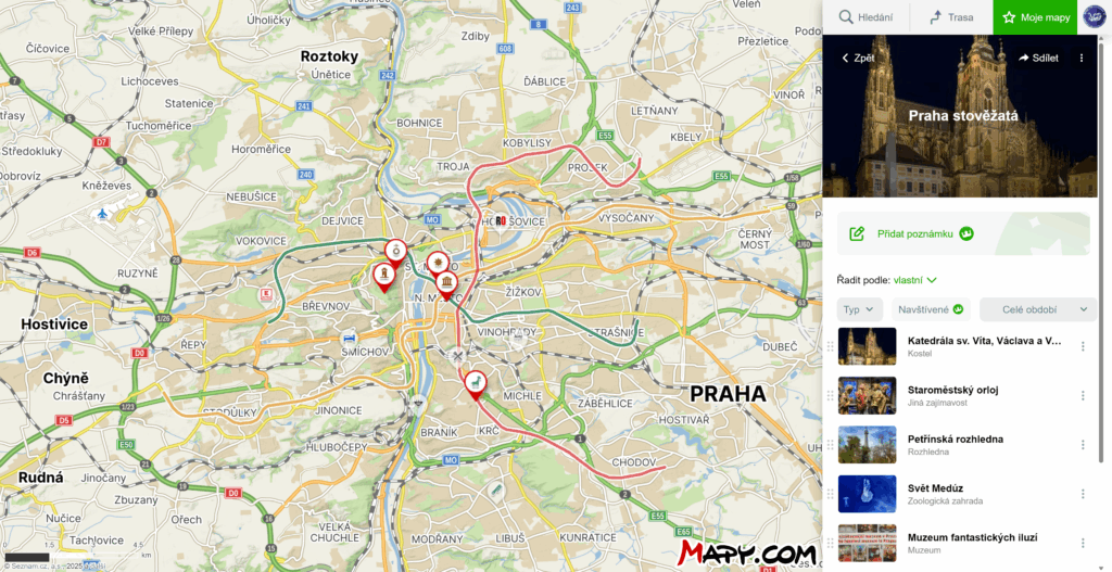 Praha stověžatá Interaktivní mapa - Praha
