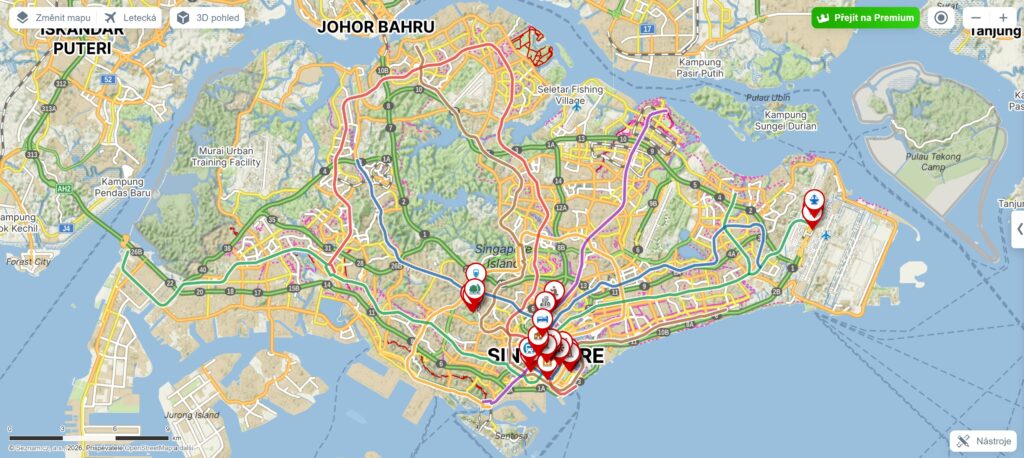 Den čtvrtý - Singapur - Marina Bay a Supertree Singapur - interaktivní mapa