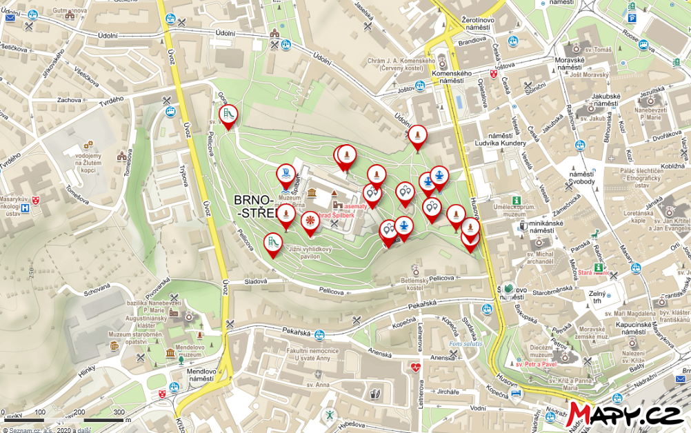 Brno, park Špilberk mapa